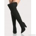 Back Lace Up Faux Suede Point Toe Boots BLACK