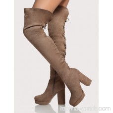 Back Lace Up Platform Thigh High Boots TAUPE