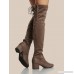 Back Tie Faux Suede Thigh High Boots DEEP TAUPE
