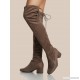 
        Back Tie Faux Suede Thigh High Boots DEEP TAUPE
    