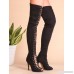 Black Sexy Criss Cross Lace Up Suede Thigh High Boots