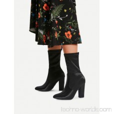 Block Heeled Pointed Toe Mid Calf Boots