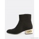 
        Chain Heel Faux Suede Boots BLACK
    