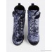 Crushed Velvet Lace Up Buckle Textured Sole Booties DARK BLUE