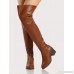 Drawstring Faux Leather Lace Up Thigh High Boots CHESTNUT