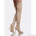 Drawstring Tie Point Toe Thigh High Boots NUDE