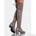 Drawstring Zip Up Chunky Heel Boots TAUPE