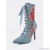 Embroidered Denim Lace Up Booties DENIM