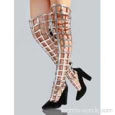 Faux Leather Caged Thigh Highs BLACK