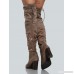 Faux Suede Floral Embroidered Zip Up Thigh High Boot TAUPE