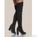 Faux Suede Gold Heel Thigh High Boots BLACK