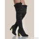 
        Faux Suede Gold Heel Thigh High Boots BLACK
    