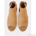 Faux Suede Peep Toe Cut Out Wedge Bootie CAMEL