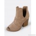Faux Suede Peep Toe Ruched V Cut Chunky Heel Booty BEIGE