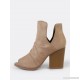 
        Faux Suede Peep Toe Ruched V Cut Chunky Heel Booty BEIGE
    