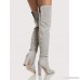 Faux Suede Side Zip Up Thigh High Boots LIGHT GREY