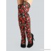 Floral Embroidered Mesh Thigh High Boots RED