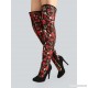 
        Floral Embroidered Mesh Thigh High Boots RED
    