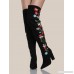 Floral Embroidered Thigh High Boots BLACK