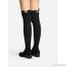 Lace Up Detail Block Thigh High Heeled Boots