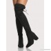 Lace Up Round Toe Chunky Heel Thigh High Boots BLACK