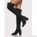 Lace Up Round Toe Chunky Heel Thigh High Boots BLACK