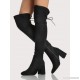 
        Lace Up Round Toe Chunky Heel Thigh High Boots BLACK
    