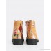 Metallic Floral Print Combat Boots CAMEL