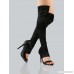 Open Toe Satin Over The Knee Boots BLACK