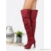 Over The Knee Lace Up Boot Heels BURGUNDY