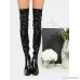 Patent Clear Heel Thigh High Boots BLACK