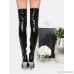 Patent Clear Heel Thigh High Boots BLACK