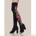 Peep Toe Embroidered Thigh High Boots BLACK