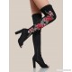 
        Peep Toe Embroidered Thigh High Boots BLACK
    