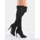 
        Peep Toe Suede Lace Up Thigh Boots BLACK
    