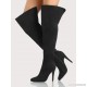 
        Point Toe Faux Suede Thigh High Heel Boots BLACK
    