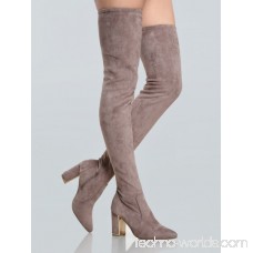 Point Toe Suede Thigh High Booties TAUPE