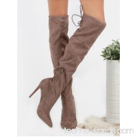 Pointed Toe Lace Back Suede Heels TAUPE