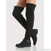 Ribbed Accent Faux Suede Thigh High Boots BLACK