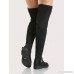 Ribbed Accent Faux Suede Thigh High Boots BLACK