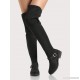 
        Ribbed Accent Faux Suede Thigh High Boots BLACK
    