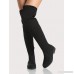 Round Toe Ribbed Thigh High Boots BLACK