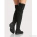 Round Toe Ribbed Thigh High Boots BLACK