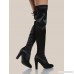 Round Toe Satin Over The Knee Boots BLACK