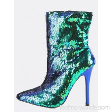 Sequin Pointed Toe Ankle Boots MULTI GREEN