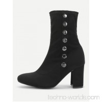 Side Button Block Heeled Suede Boots