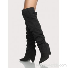 Slouch Point Toe Thigh High Boots BLACK