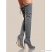 Solid Point Toe Thigh High Boots GREY