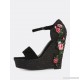 
        Cross Band Floral Embroidered Wedges BLACK
    