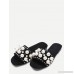 Black Open Toe Faux Pearl Inlay Studded Slippers
